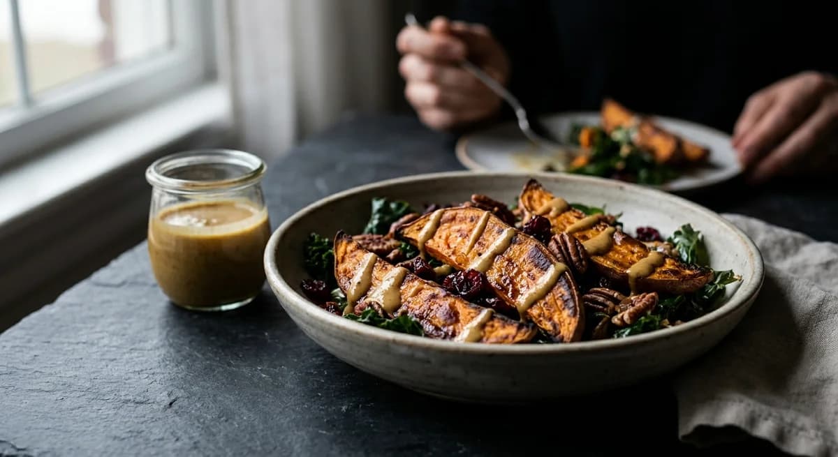 Roasted Sweet Potato Salad with Maple Mustard Dressing