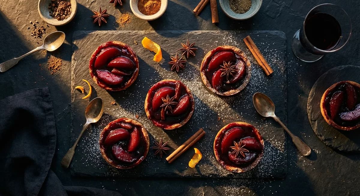 Spiced Red Wine Poached Chinon Tarts