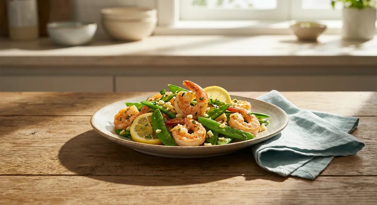 Zesty Lemon Garlic Shrimp with Snow Peas