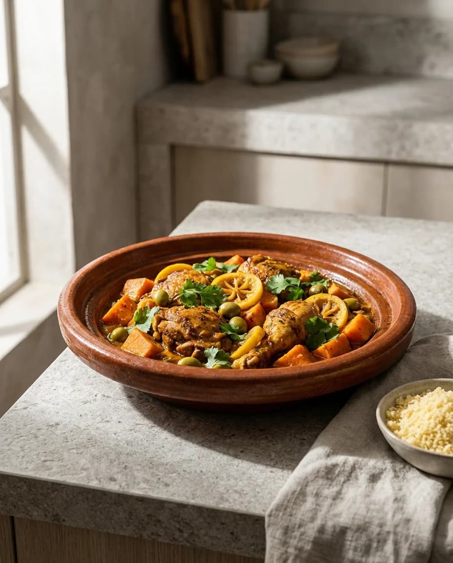 Aromatic Moroccan Chicken and Sweet Potato Tagine
