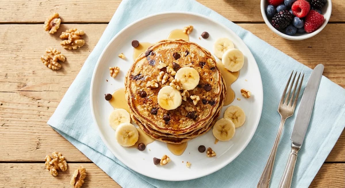 Chunky Monkey Banana Walnut Oatmeal Pancakes
