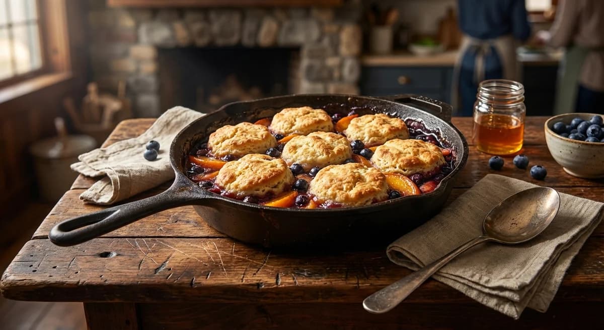 Cast Iron Peach & Blueberry Grunt Recipe