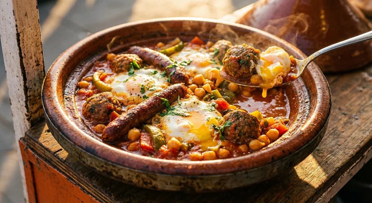 Classic Algerian Kefta Tajine with Poached Eggs