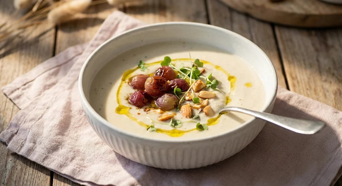 Creamy Cashew Ajo Blanco with Roasted Grapes Recipe