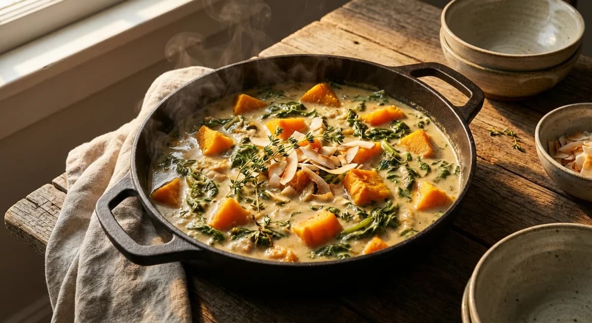 Creamy Coconut Braised Callaloo with Pumpkin