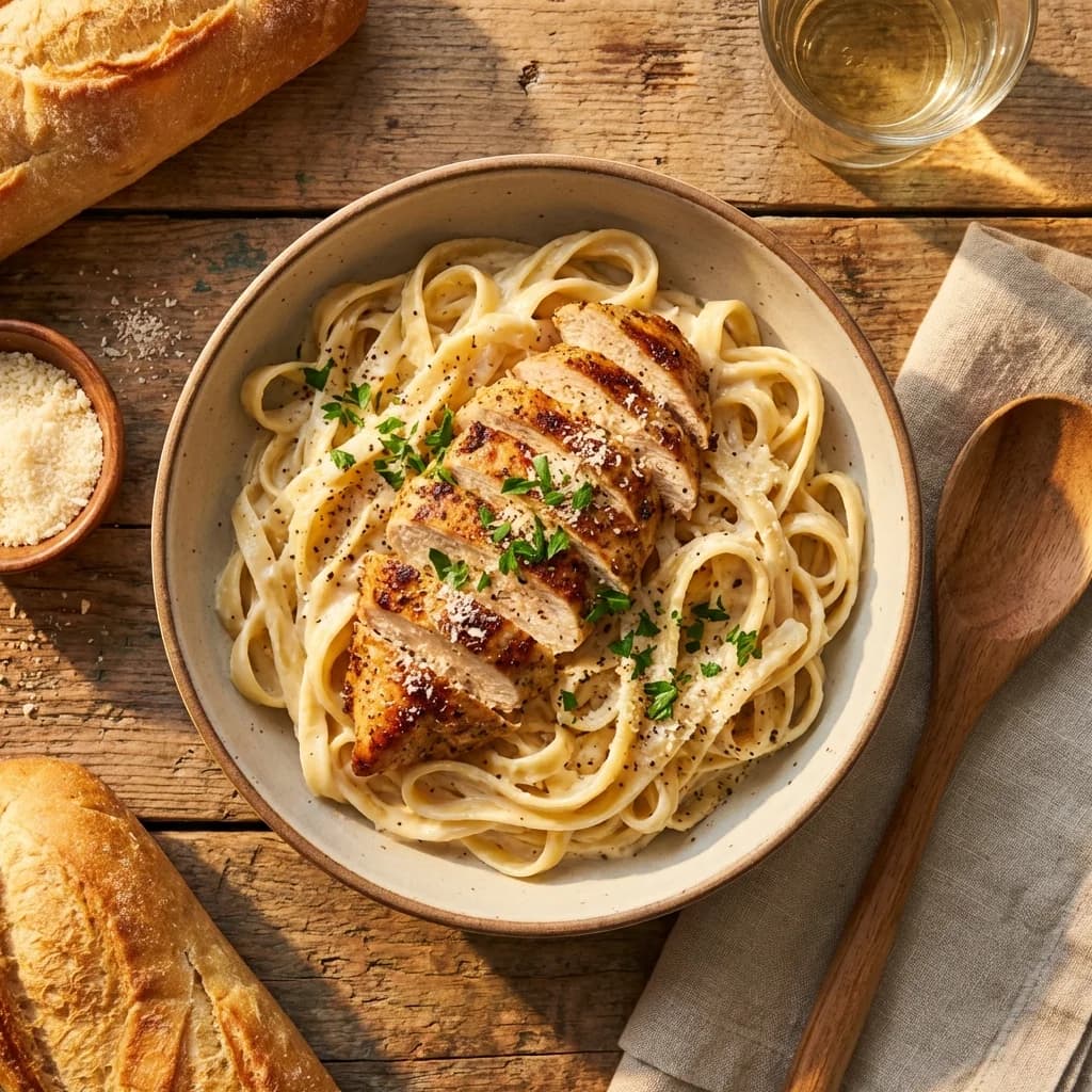 Creamy Garlic Chicken Fettuccine Alfredo Recipe
