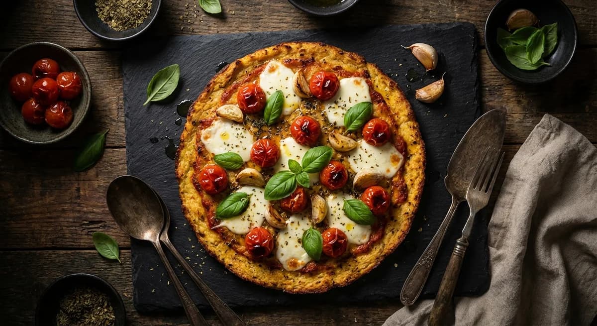 Crispy Garlic Herb Cassava Crust Pizza
