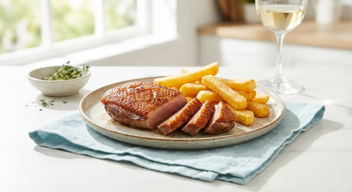 Crispy Skin Duck Breast with Rendered Fat Fries