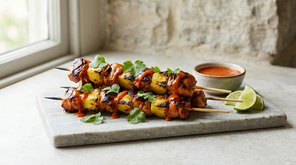 Grilled Pineapple Red Curry Chicken Skewers