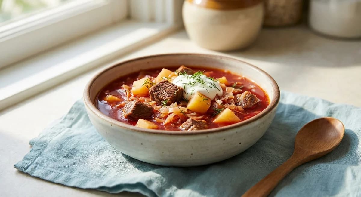 Hearty Beef and Beetroot Borscht Recipe