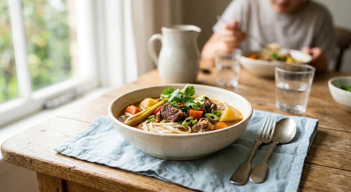 Hearty Homestyle Lemongrass Beef Stew with Noodles