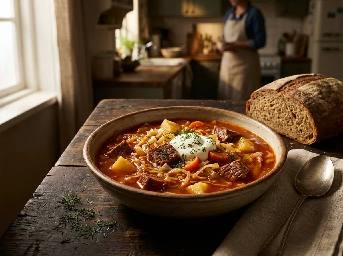 Hearty Smoked Beef and Cabbage Borscht