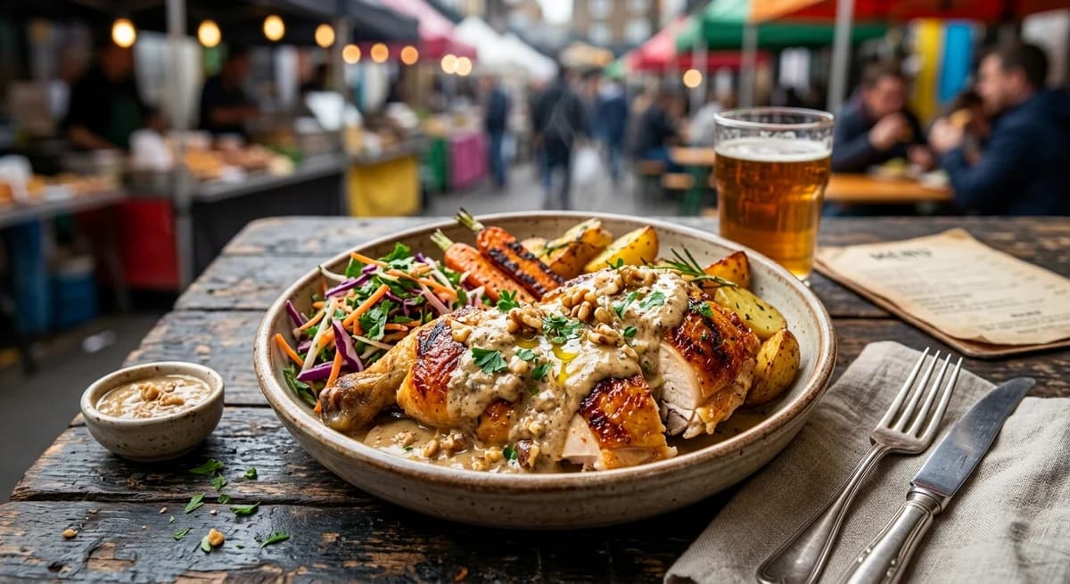 Homestyle Roasted Chicken with Creamy Walnut Sauce