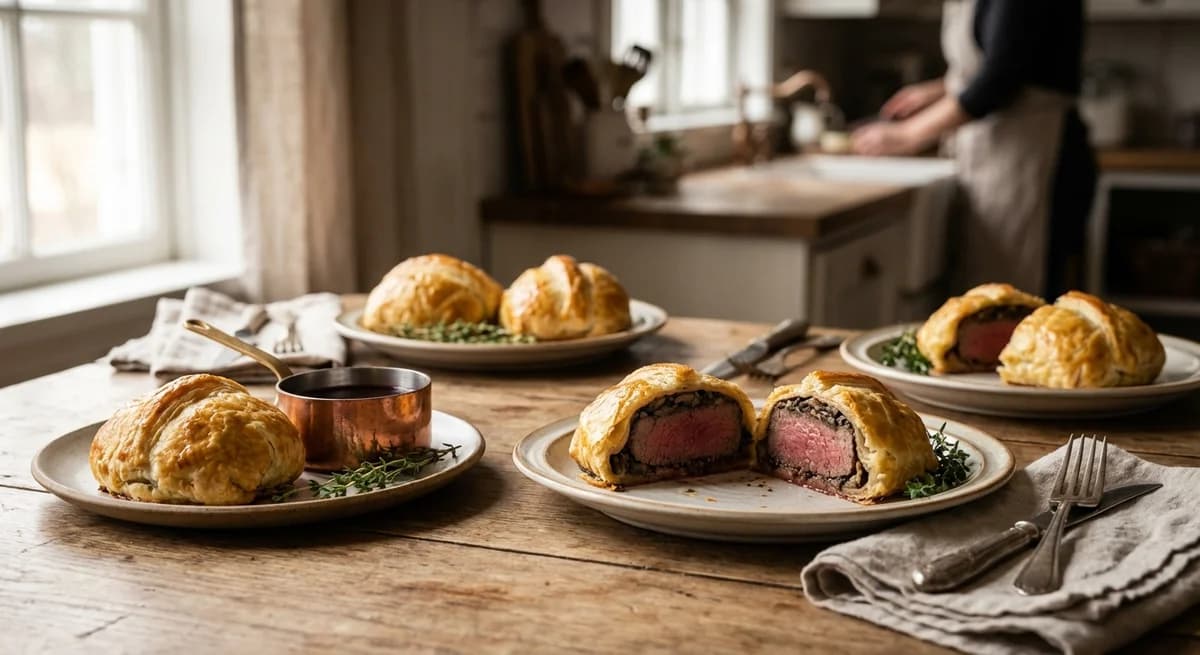 Individual Beef Filet Wellingtons with Herbed Mushroom Duxelles