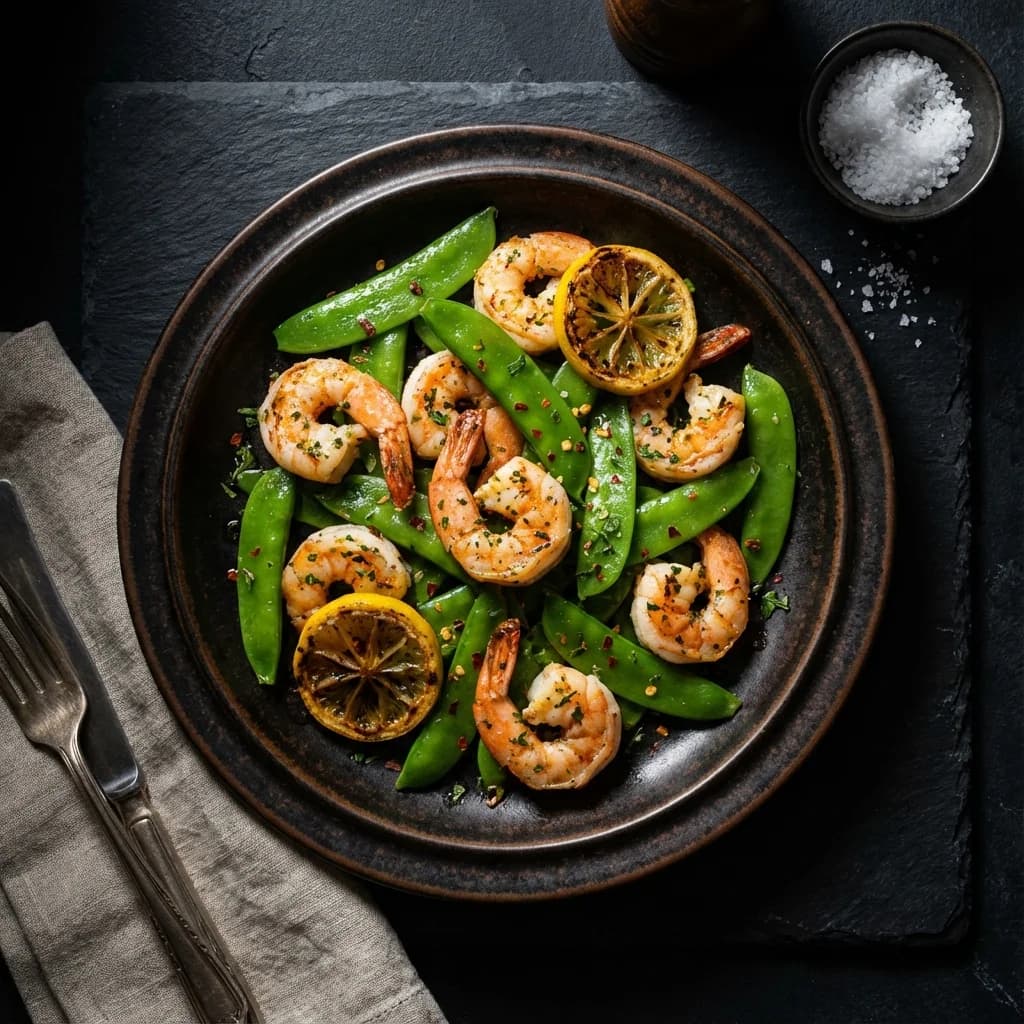 Lemon Garlic Butter Shrimp and Snow Peas