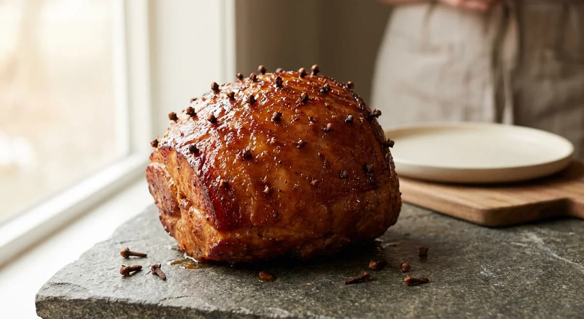 Maple Bourbon Glazed Ham with Cloves