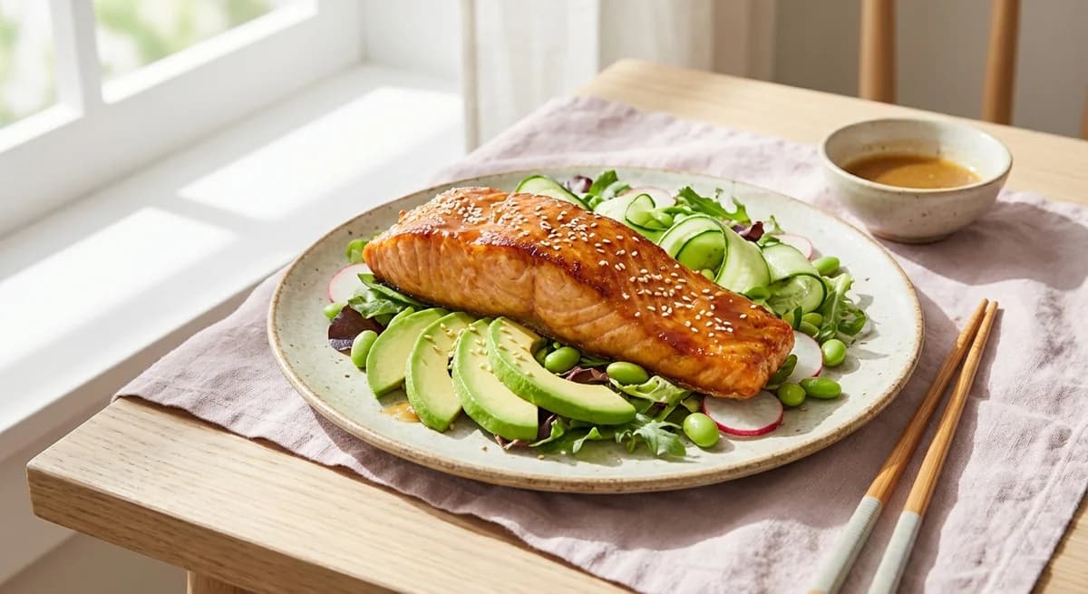 Miso-Ginger Glazed Salmon & Avocado Salad
