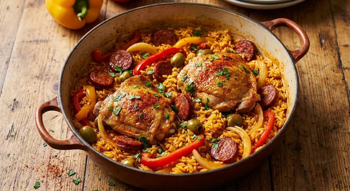 One-Pot Basque Chicken with Chorizo and Rice