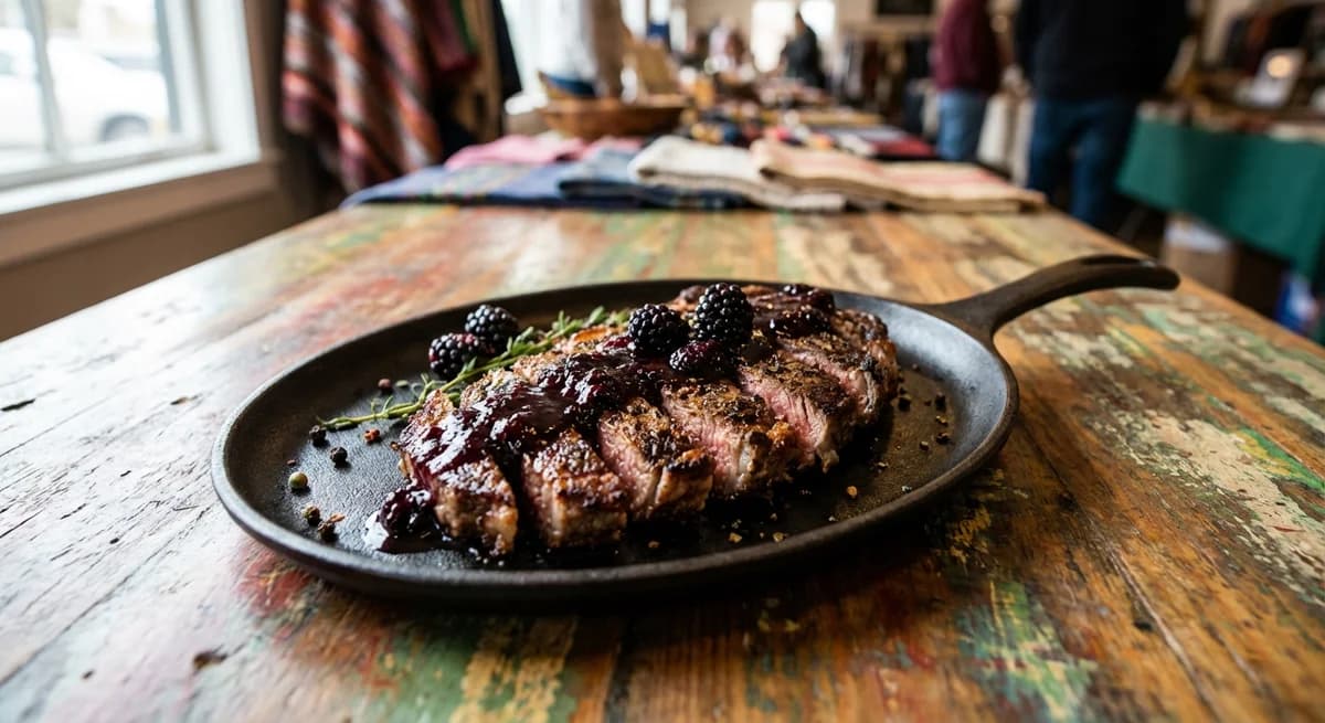 Pan-Seared Steak with Savory Blackberry Sauce