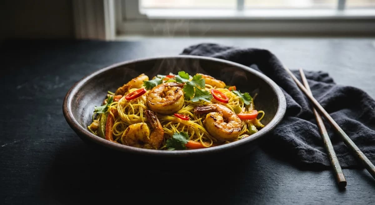 Quick Curry Shrimp Singapore Noodles