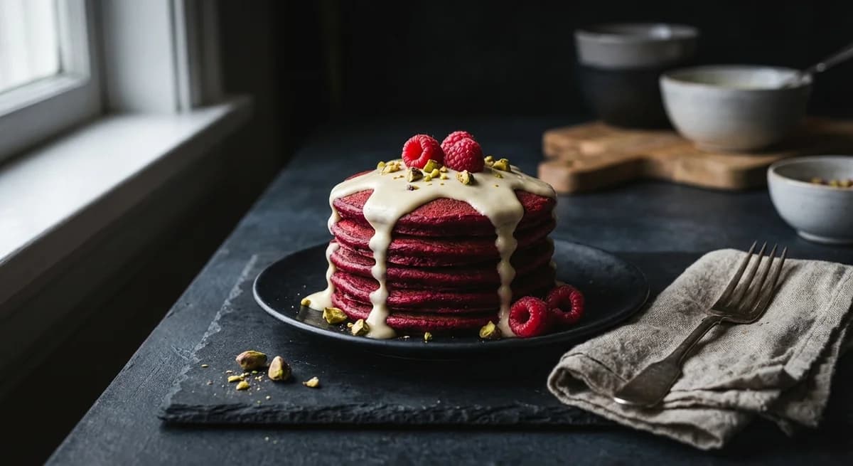 Red Velvet Beetroot Pancakes with Cream Cheese Glaze
