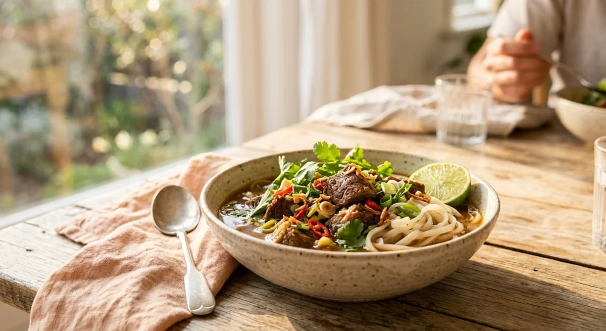 Rich Slow-Cooked Lemongrass Beef Stew with Noodles