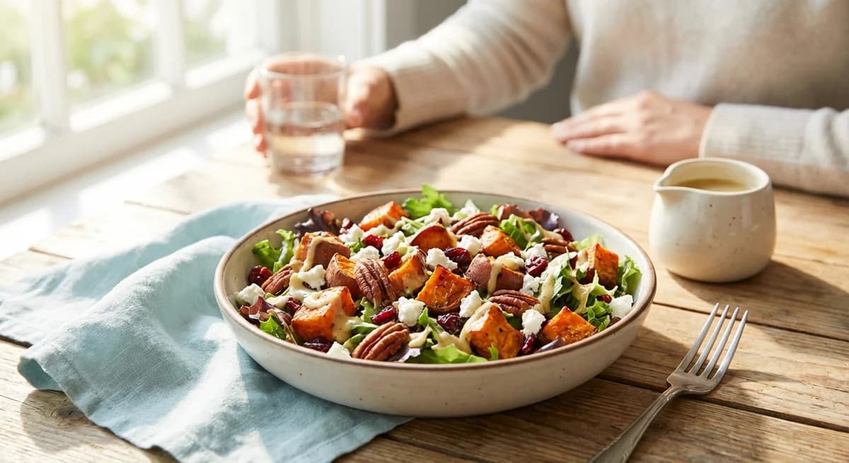 Roasted Sweet Potato Salad with Maple Mustard Dressing