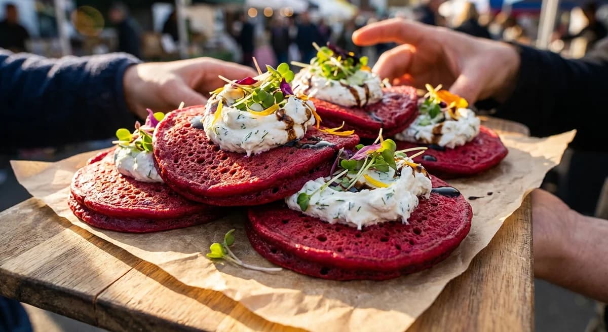 Ruby Beetroot Blini with Whipped Dill Goat Cheese