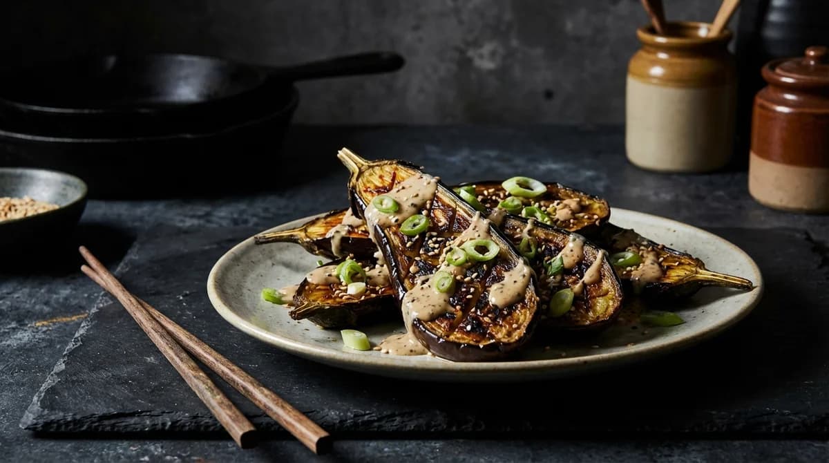Savory Japanese Griddled Aubergines with Sesame Dressing Recipe