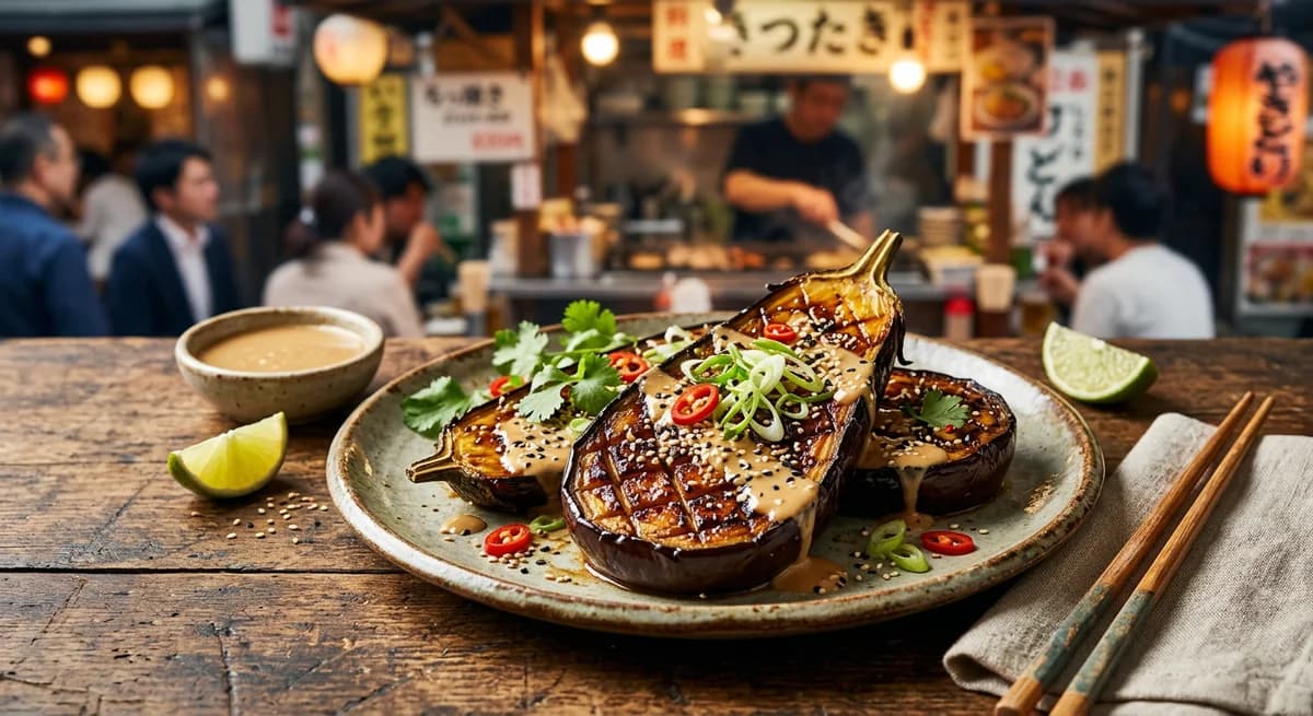 Savory Miso Griddled Aubergines with Sesame Dressing Recipe