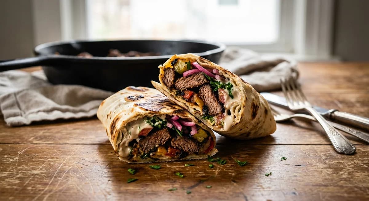 Skillet-Seared Beef Shawarma Wraps
