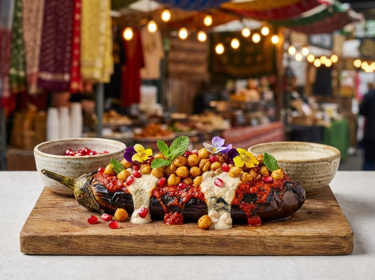 Smoky Harissa Eggplant with Crispy Chickpeas & Walnut Tarator