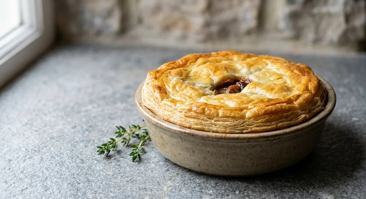 Traditional Steak and Kidney Pot Pie with Puff Pastry