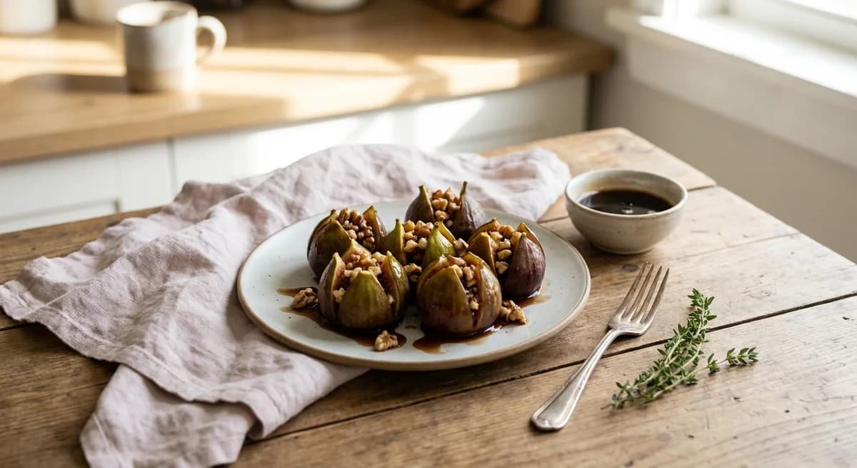 Baked Walnut Stuffed Figs with Fig Syrup