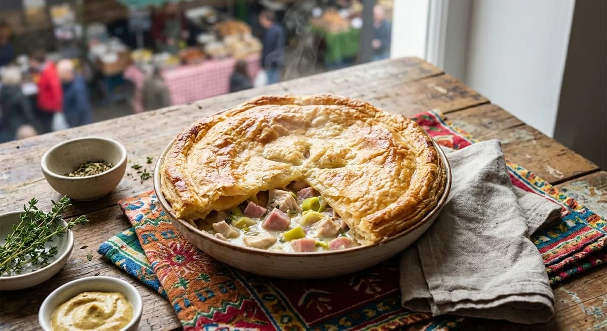 Creamy Dijon Chicken, Ham, and Leek Pot Pie