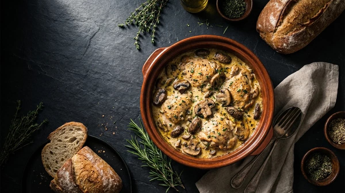 Creamy Garlic Herb Chicken and Mushroom Hotpot