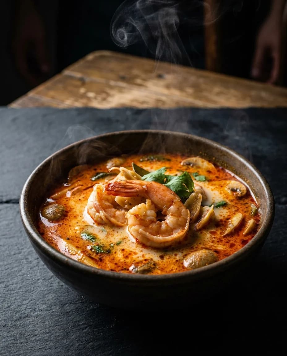 Creamy Tom Yum Hot and Sour Soup with Prawns Recipe