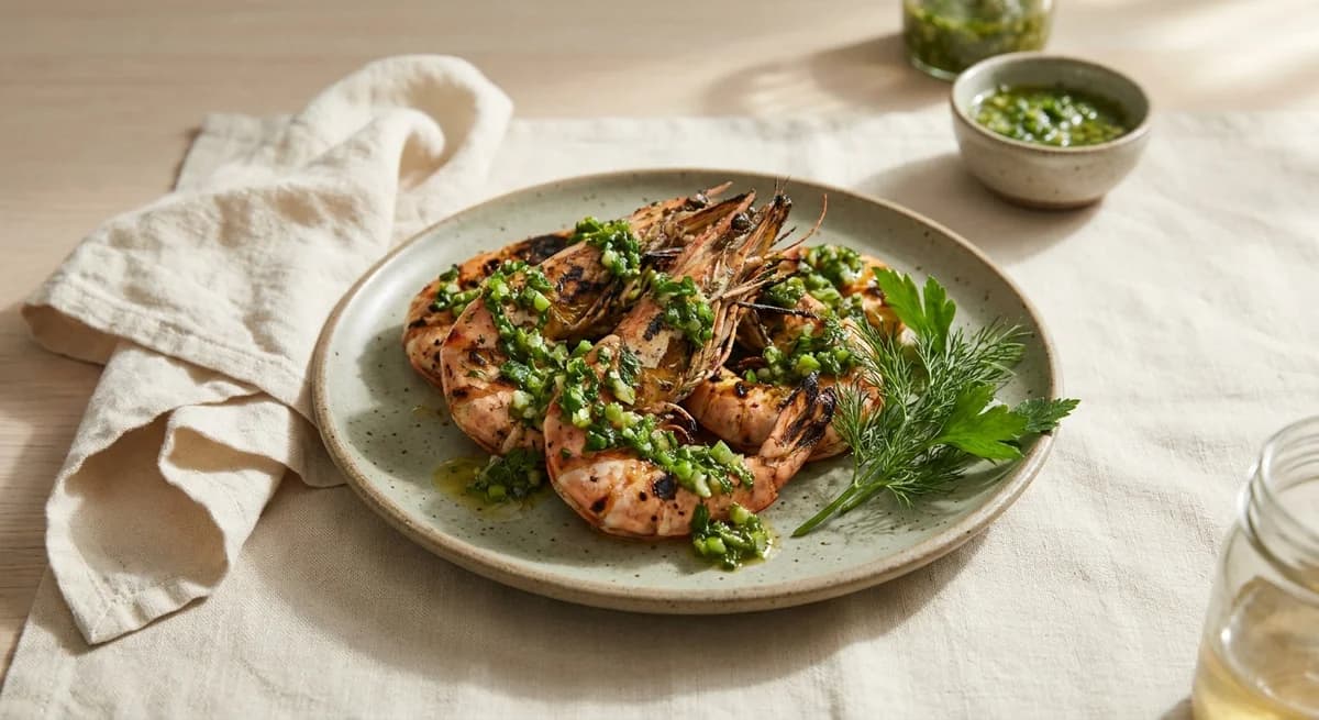 Healthy Grilled Prawns with Green Onion Sauce Recipe