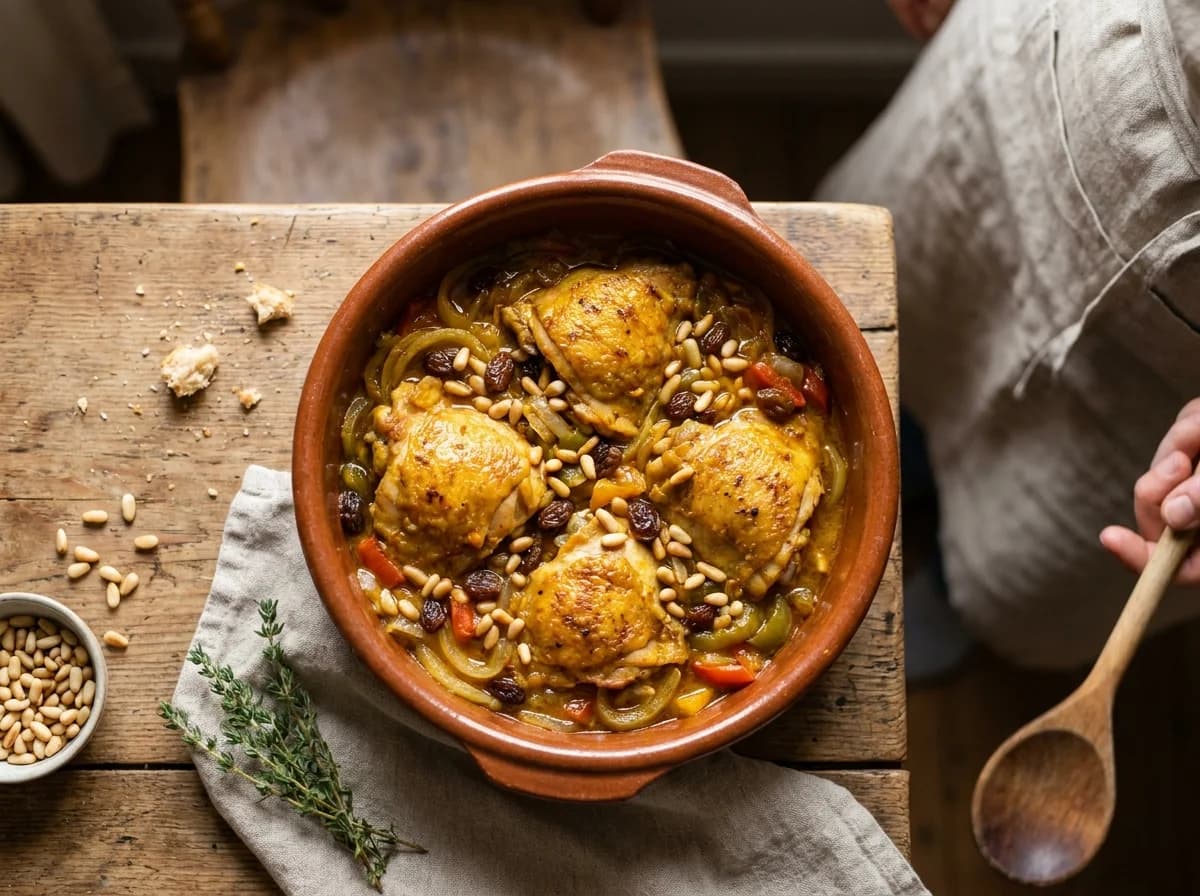 One-Pot Catalan Chicken with Saffron, Raisins and Pine Nuts Recipe