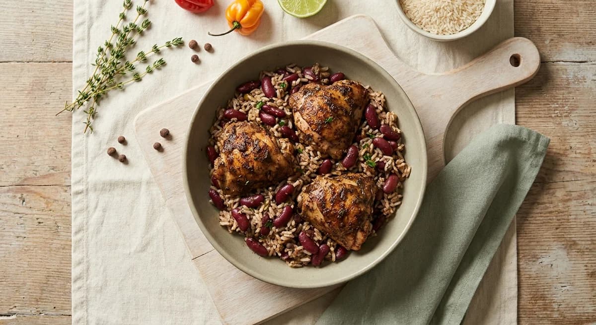 One-Pot Jerk Chicken with Rice and Peas