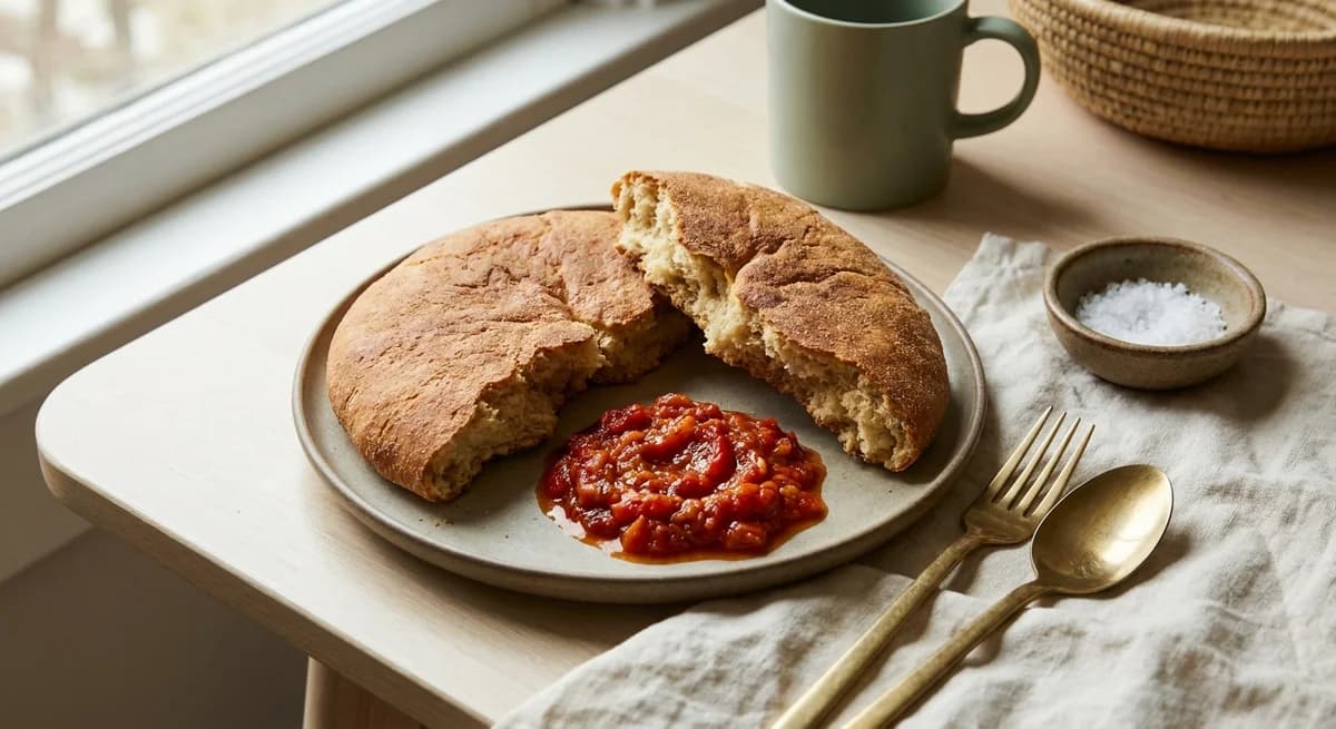 Rustic Algerian Bouzgene Berber Bread with Roasted Pepper Sauce Recipe