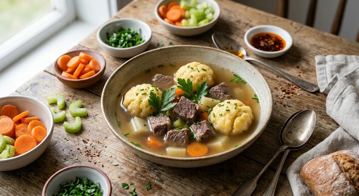 Savory Beef Clear Soup with Semolina Dumplings Recipe