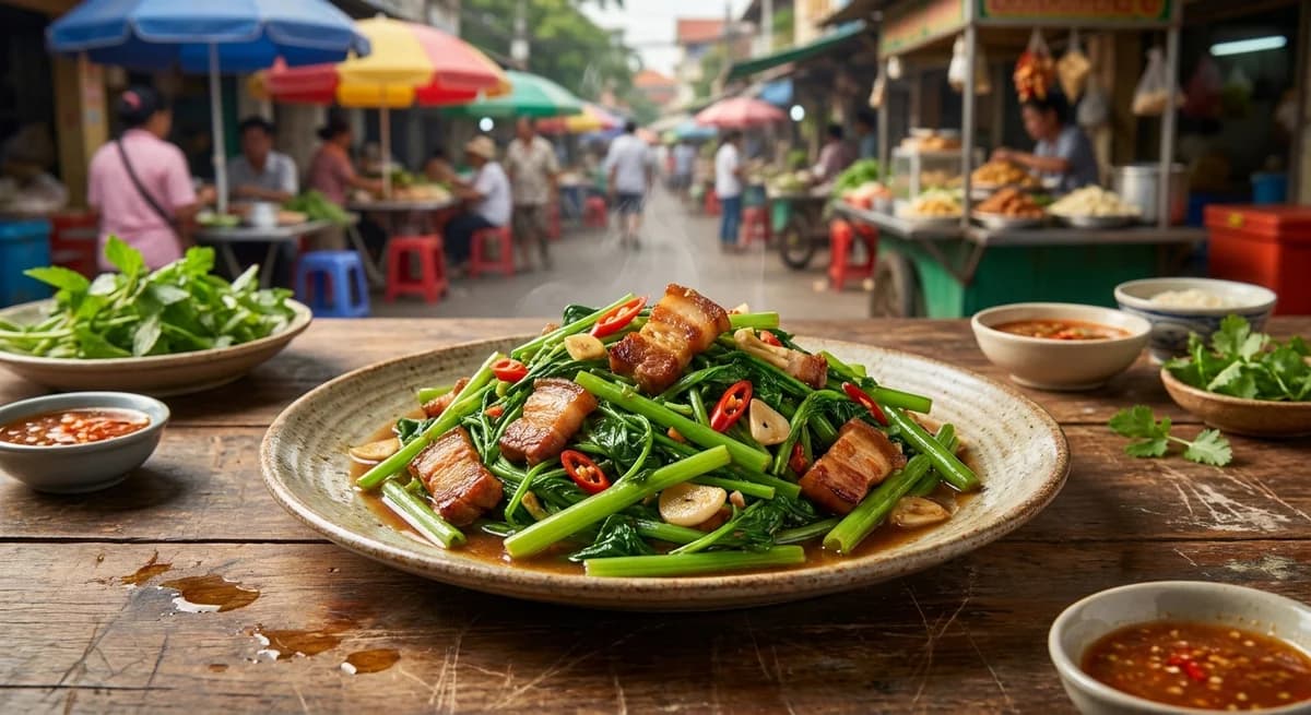 Savory Cambodian Stir-Fried Morning Glory with Pork