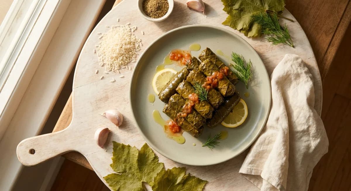 Savory Beef and Rice Dolma Japrak Stuffed Vine Leaves Recipe