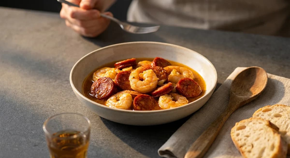 Smoky Chorizo and Garlic Prawns in Sherry Sauce