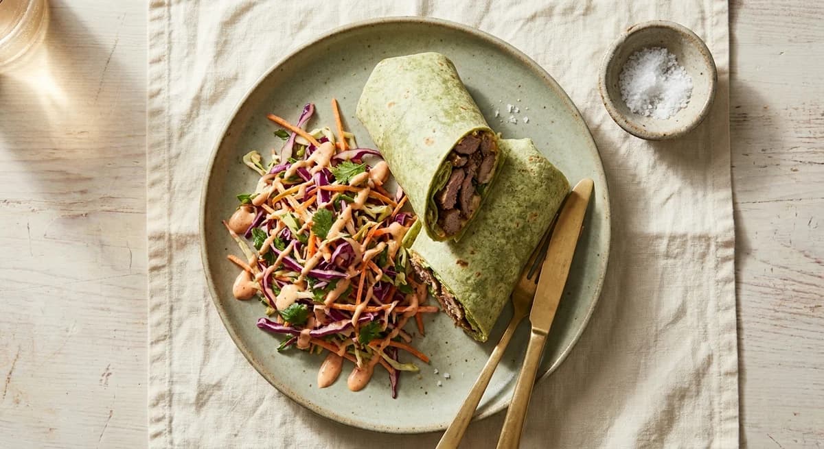 Smoky Cumin Lamb Wrap with Crunchy Slaw and Spicy Mayo