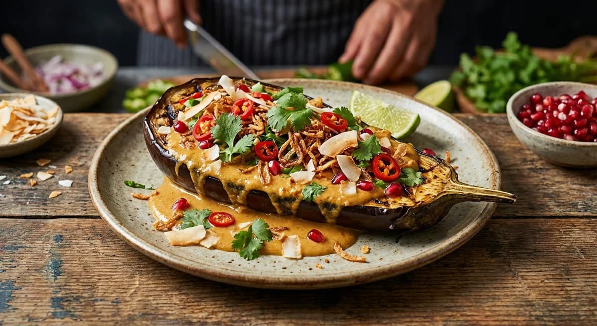 Smoky Grilled Eggplant with Toasted Coconut Milk
