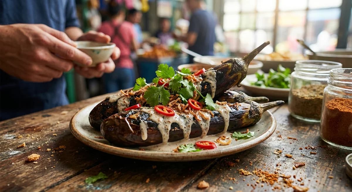 Smoky Grilled Eggplant with Coconut Milk Sauce