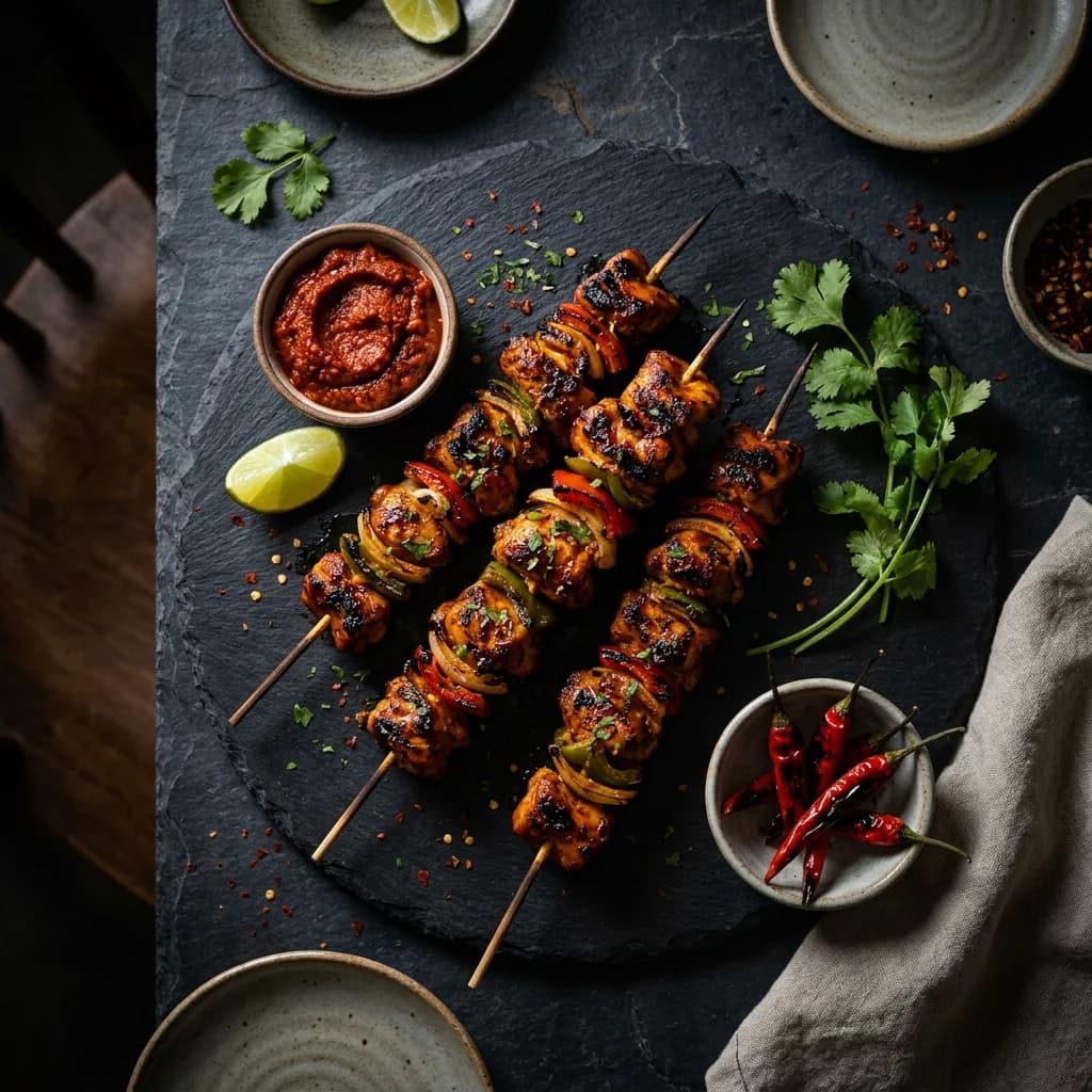 Smoky Grilled Red Curry Chicken Kebabs Recipe