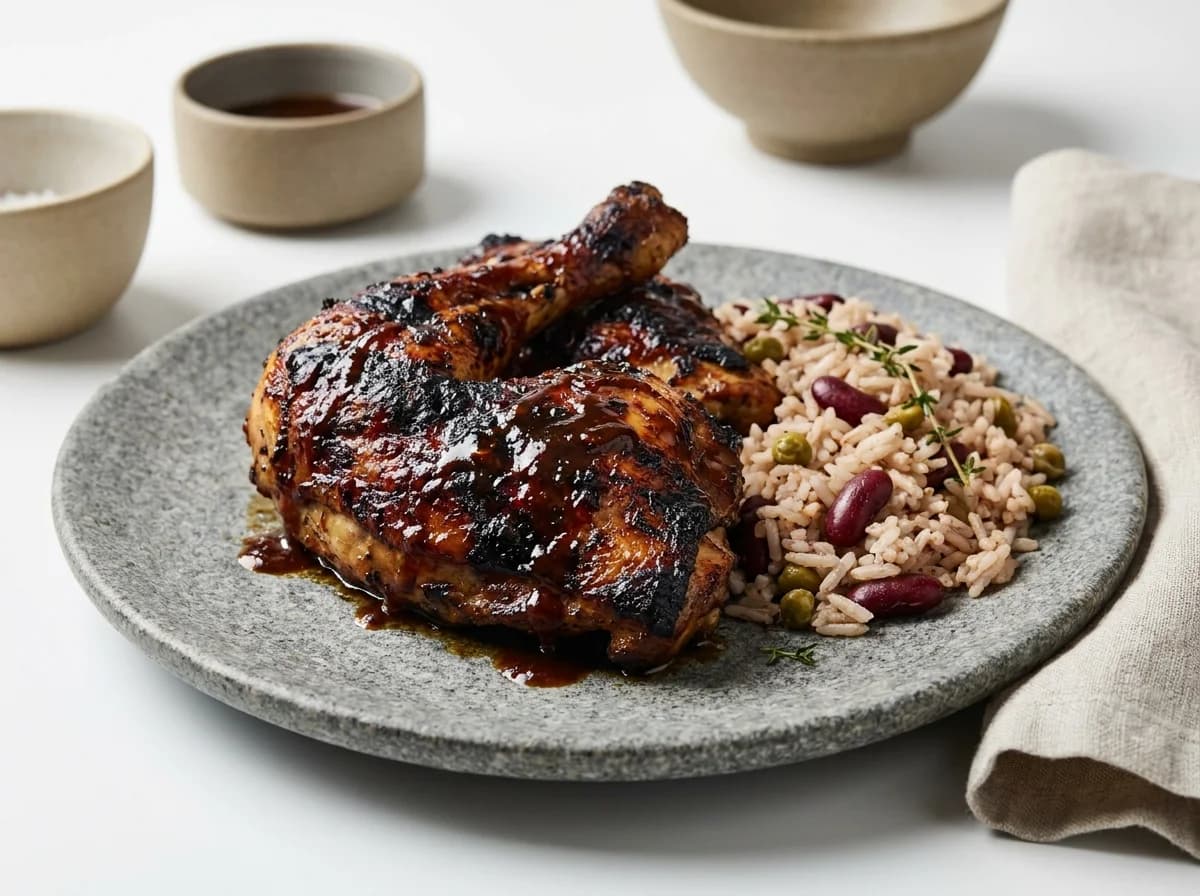 Smoky Oven-Baked Jerk Chicken with Rice and Peas Recipe